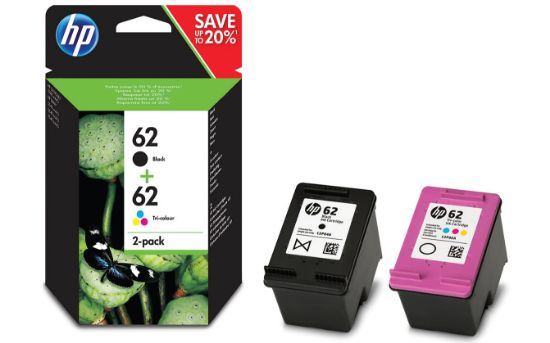 Image de HP 62 pack de 2 cartouches authentiques d'encre noire / trois couleurs (N9J71AE)