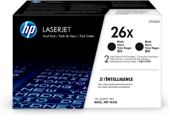 Image de HP 26X LaserJet, lot de 2 cartouches de toner grande capacité authentiques, noir (CF226XD)