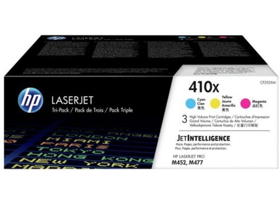 Image de HP 410XLaserJet, lot de 3 cartouches de toner grande capacité authentiques, cyan/magenta/jaune (CF252XM)