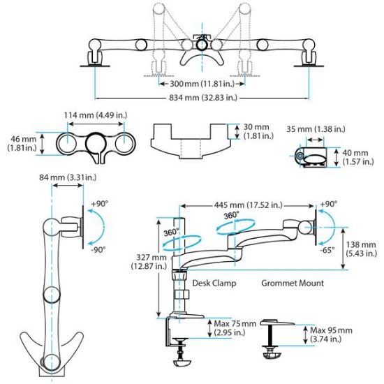 Image de StarTech.com Bras articulé pour 2 moniteurs avec gestion de câbles et hauteur ajustable - Support de bureau double écran (ARMDUAL)