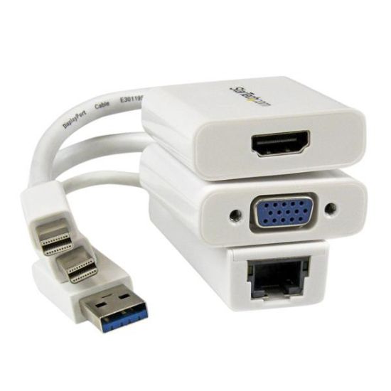 Image de StarTech.com Kit d'accessoires pour Macbook Air - Adaptateurs Mini DP vers VGA / HDMI et USB 3.0 vers Gigabit Ethernet (MACAMDPGBK)
