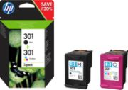 Image de HP 301 pack de 2 cartouches d'encre noir/trois couleurs authentiques (N9J72AE)