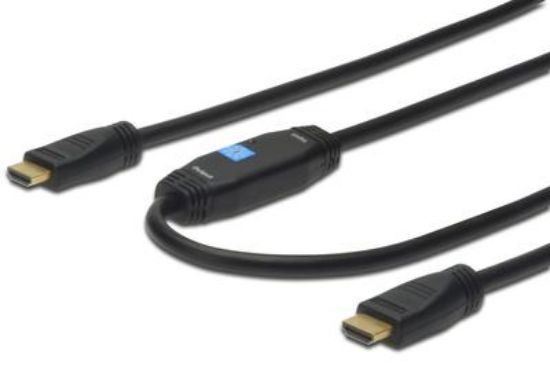 Image de Digitus HDMI, type A, w/ amp. M/M, 15.0m, w/Ethernet, Ultra HD 24p, CE, Gold, Black (AK-330118-150-S)