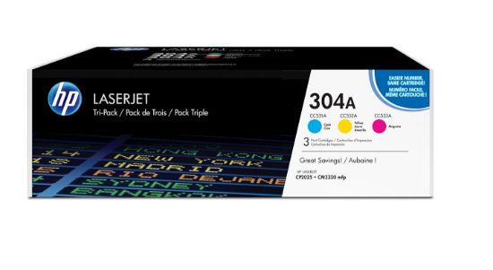 Image de HP 304A pack de 3 toners LaserJet cyan/magenta/jaune authentiques (CF372AM)