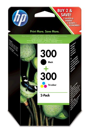 Image de HP 300 pack de 2 cartouches d'encre noir/trois couleurs authentiques (CN637EE)