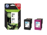 Image de HP 301 pack de 2 cartouches d'encre noir/trois couleurs authentiques (N9J72AE)