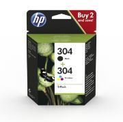 Image de HP Pack de 2 cartouches authentiques d'encre noire/trois couleurs 304 Cartouche d'encre - Noir,Cyan,Magenta,Jaune (3JB05AE)