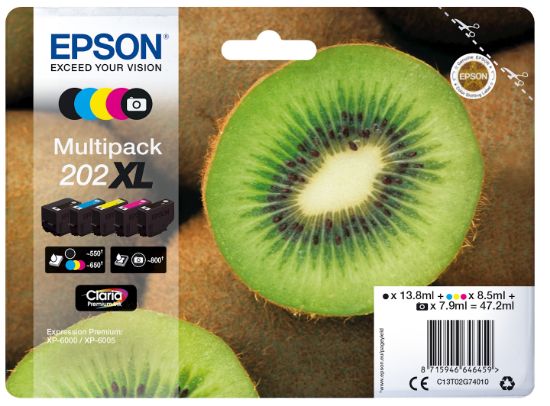 Image de Epson Kiwi Multipack 5-colours 202XL Claria Premium Ink (C13T02G74020)