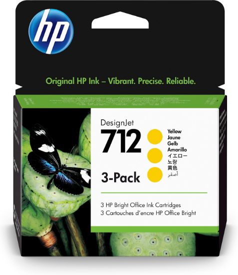 Image de HP Pack de 3 cartouches d'encre DesignJet 712, jaune, 29 ml (3ED79A)