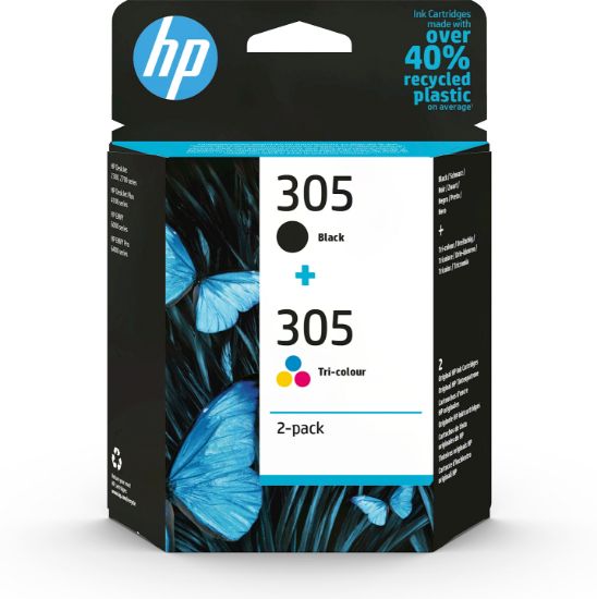 Image de HP Pack de 2 cartouches d'encre authentiques 305 3 couleurs / noir (6ZD17AE)