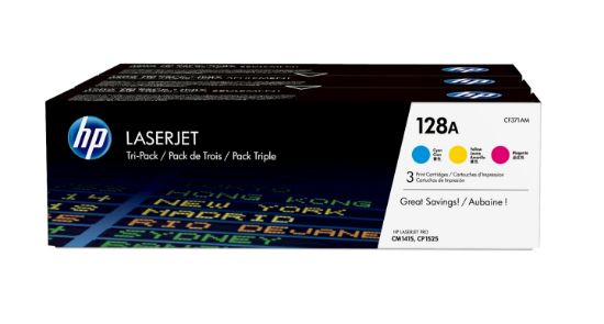 Image de HP 128A pack de 3 toners LaserJet cyan/magenta/jaune authentiques (CF371AM)