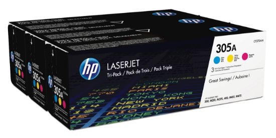 Image de HP 305A pack de 3 toners LaserJet cyan/magenta/jaune authentiques (CF370AM)