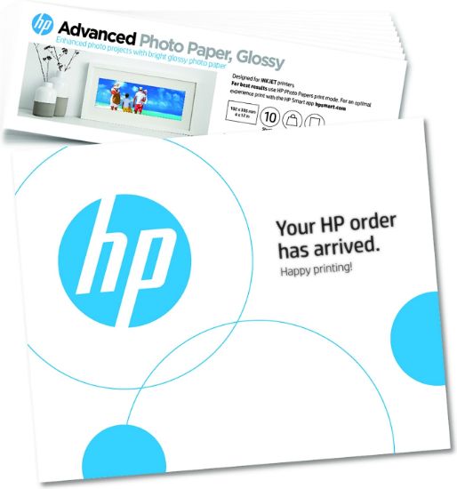 Image de HP Papier photo à finition glacée Advanced, 65 lb, 4 x 12 pouces (101 x 305 mm), 10 feuilles (49V51A)
