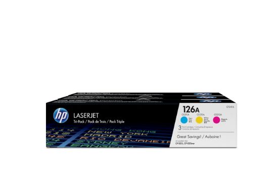 Image de HP 126A pack de 3 toners LaserJet cyan/magenta/jaune authentiques (CF341A)