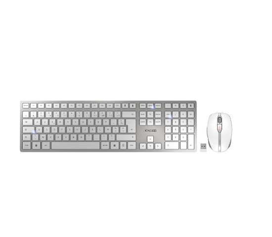 Image de CHERRY DW 9100 SLIM clavier Souris incluse Universel RF sans fil + Bluetooth AZERTY Français Argent (JD-9100FR-1)