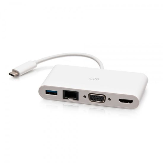 Image de C2G Adaptateur multiport USB-C® vers HDMI®, VGA, USB-A, et RJ45 - 4K 30 Hz - Blanc (29829)