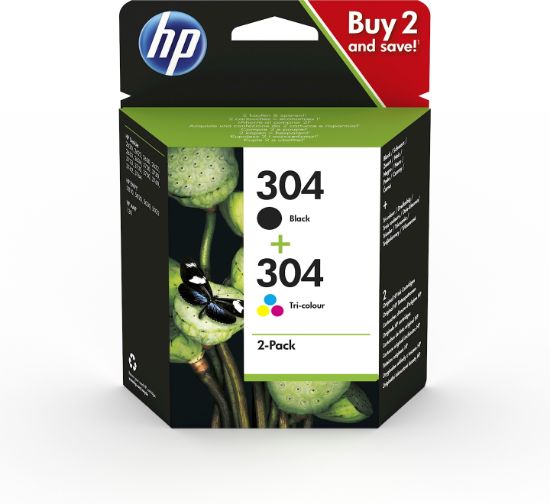 Image de HP Pack de 2 cartouches authentiques d'encre noire/trois couleurs 304 (3JB05AE)