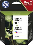 Image de HP Pack de 2 cartouches authentiques d'encre noire/trois couleurs 304 (3JB05AE)