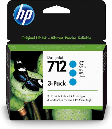 Image de HP Pack de 3 cartouches d'encre DesignJet 712, cyan, 29 ml (3ED77A)
