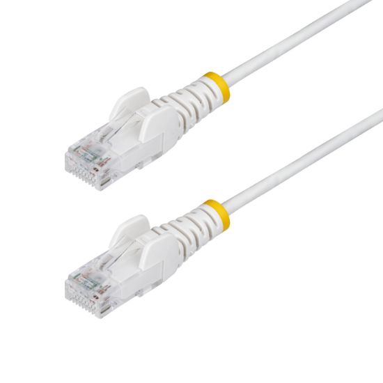 Image de StarTech.com Câble Ethernet CAT6 Blanc Fin de 2,5m, Sans Accroc, 100W PoE, UTP, LSZH, Fil de Cuivre Pur 28AWG, Cordon Patch Réseau RJ45 avec Serre-Câble, Contrôlé Fluke (N6PAT250CMWHS)