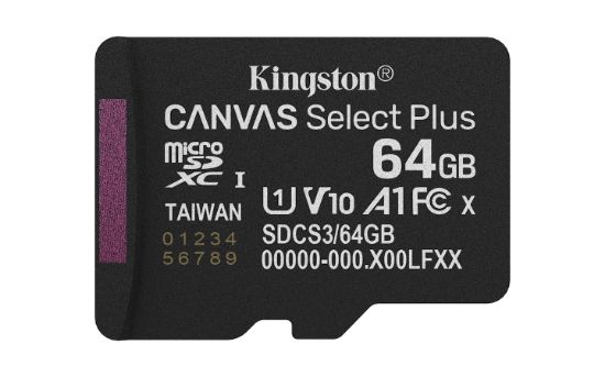 Image de Kingston Technology 64GB micSDXC Canvas Select Plus Gen3 100R A1 (Adaptateur SD non inclus) (SDCS3/64GBSP)