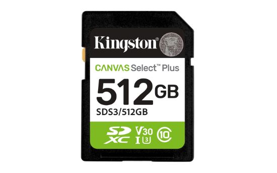 Image de Kingston Technology 512 Go SDXC Canvas Select Plus Gen3 150 Mo/s C10 UHS-I U3 V30 (SDS3/512GB)