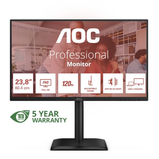 Image de AOC E4 écran plat de PC 60,5 cm (23.8") 1920 x 1080 pixels Full HD LED Noir (24E4CV)