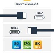 Image de StarTech.com Câble Thunderbolt 5 de 1m, 80Gbps/Jusqu'à 120Gbps, 240W PD, 8K 60Hz, Câble Thunderbolt Certifié, Compatible avec Thunderbolt 4/USB4/USB-C (TBLT5MM1M240W)