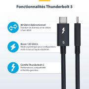 Image de StarTech.com Câble Thunderbolt 5 de 50cm, 80Gbps/Jusqu'à 120Gbps, 240W PD, 8K 60Hz, Câble Thunderbolt Certifié, Compatible avec Thunderbolt 4/USB4/USB-C (TBLT5MM50CM240W)