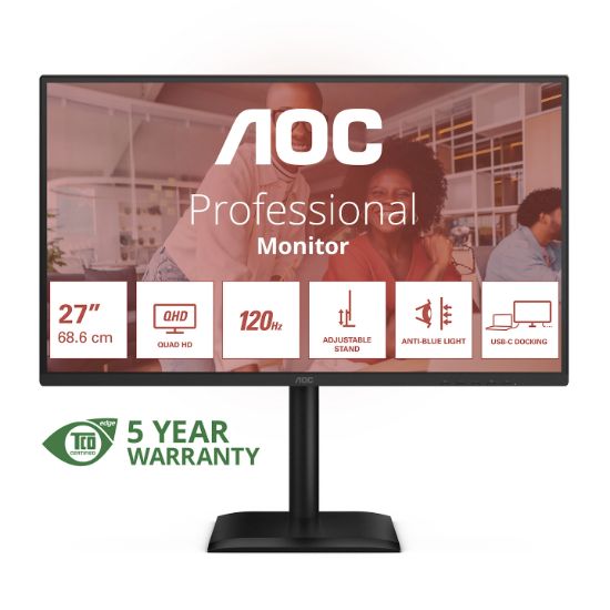 Image de AOC E4 écran plat de PC 68,6 cm (27") 2560 x 1440 pixels Quad HD LED Noir (Q27E4CV)