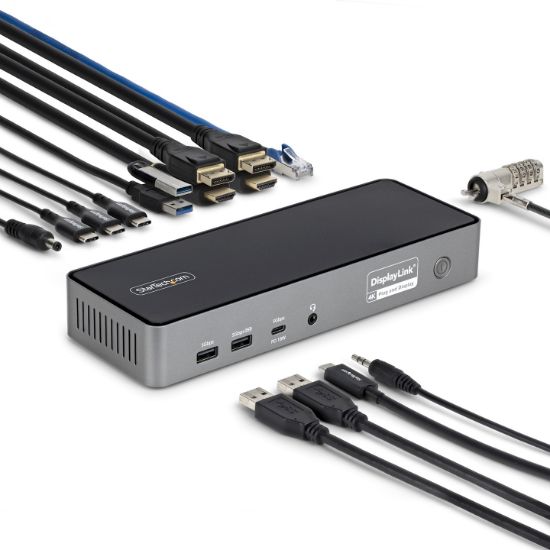 Image de StarTech.com Station d'Accueil USB-C Triple Écran, Station de Recharge pour Ordinateur Portable 140 W pour MacBook Pro et Windows, HDMI 4K 60 Hz ou DisplayPort, TAA (DK30C2DPEPRUE)