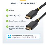 Image de StarTech.com Câble HDMI Ultra Haut Débit Certifié de 50cm, 8K 60Hz / 4K 120Hz, Câble HDMI 2.1 avec HDR10+ / eARC, 48 Gbps, Câble HDMI 8K pour Moniteur/Téléviseur/Écr ... (HDMI21-CBL-8K60-50CM)