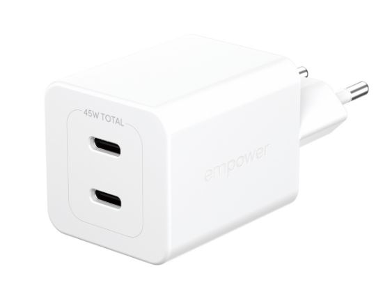 Image de PanzerGlass empower™ by ® Turbo 45W Charger incl. 2 x USB-C | EU Plug | Silver White Smartphone Blanc Secteur Intérieure (EM58685)