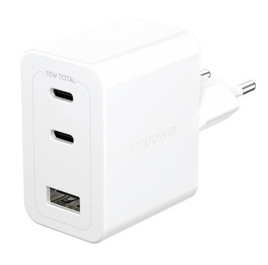 Image de PanzerGlass empower™ by ® Turbo 70W Multiple Charger incl. 2 x USB-C + USB-A | EU Plug | Silver White Smartphone Blanc Secteur Charge rapide Intérieure (EM31479)