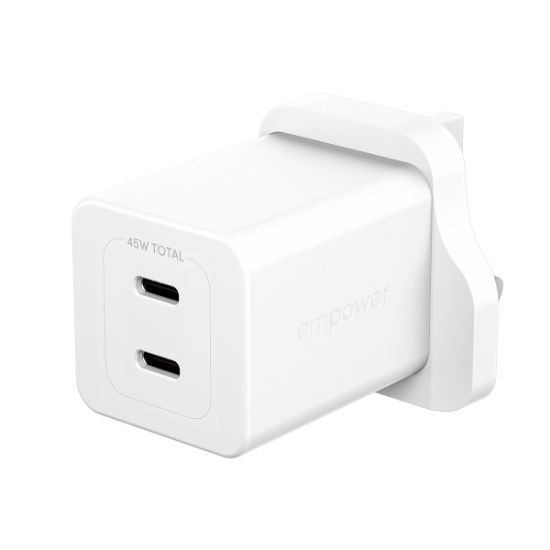 Image de PanzerGlass empower™ by ® Turbo 45W Charger incl. 2 x USB-C | UK Plug | Silver White Blanc (EM96991)
