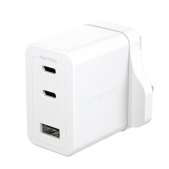 Image de PanzerGlass empower™ by ® Turbo 70W Multiple Charger incl. 2 x USB-C + USB-A | UK Plug | Silver White Blanc (EM83840)