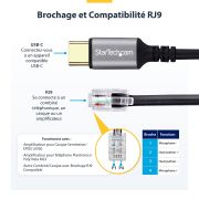 Image de StarTech.com Adaptateur USB-C vers RJ9 pour Combiné Téléphonique de Bureau ou Casque Filaire/Sans Fil, Utilise le Matériel Fixe Existant, 1,8m, pour Ordinateur Portab ... (UR9-HEADSET-ADAPTER)
