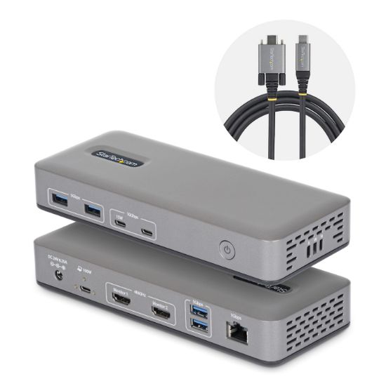 Image de StarTech.com Station d'Accueil USB-C à Deux Écrans, HDMI, 4K 60Hz, Recharge d'Ordinateur Portable 100 W, 1 GbE, Sans Pilote, Station d'Accueil Multi-Écrans pour Windows (196UE-USBC-DOCK)