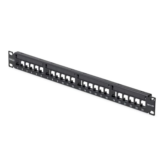 Image de StarTech.com Panneau de Brassage Keystone Vierge 24 Ports 1U avec Barre de Gestion des Câbles, Panneau Patch Cat6 Monté en Rack pour Prises Réseau Ethernet RJ45 UTP (C6PANELUTP241UCM)