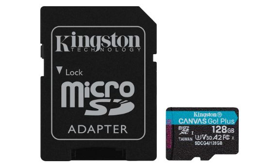 Image de Kingston Technology Carte microSDXC Canvas Go Plus Gen4 200 Mo/s A2 U3 V30 128 Go + adaptateur (SDCG4/128GB)