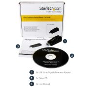Image de StarTech.com Adaptateur Réseau USB 3.0 vers RJ45 Gigabit Ethernet - 10/100/1000Mbps - Noir (USB31000NDS)