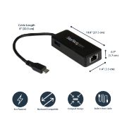 Image de StarTech.com Adaptateur réseau USB-C vers RJ45 Gigabit Ethernet avec port USB supplémentaire - M/F - USB 3.1 Gen 1 (5 Gb/s) (US1GC301AU)