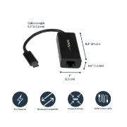 Image de StarTech.com Adaptateur USB C vers Gigabit Ethernet - Noir - Adaptateur Réseau LAN USB 3.0 vers RJ45 - USB Type C vers Ethernet (US1GC30B)