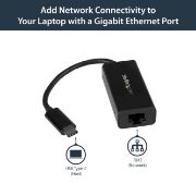 Image de StarTech.com Adaptateur USB C vers Gigabit Ethernet - Noir - Adaptateur Réseau LAN USB 3.0 vers RJ45 - USB Type C vers Ethernet (US1GC30B)