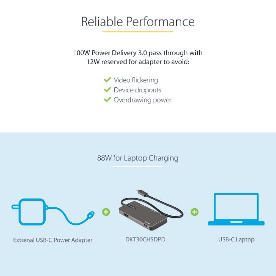 Image de StarTech.com Adaptateur Multiport USB-C - USB Type C vers HDMI 4K, Alimentation 100W Passthrough, SD/MicroSD, Hub USB 3 Ports USB 3.0 - Mini Dock USB-C - Câble Intégré 30cm (DKT30CHSDPD)
