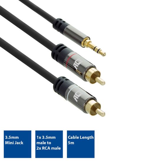 Image de ACT câble audio 5 m 2 x RCA 3,5mm Noir (AC3607)