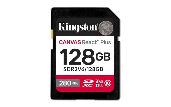 Image de Kingston Technology 128GB Canvas React Plus SDXC UHS-II 280R/100W U3 V60 for Full HD/4K (SDR2V6/128GB)