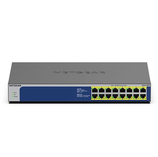 Image de NETGEAR GS516PP Non-géré Gigabit Ethernet (10/100/1000) Connexion Ethernet, supportant l'alimentation via ce port (PoE) Bleu, Gris (GS516PP-100EUS)