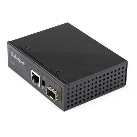 Image de StarTech.com Convertisseur Fibre RJ45 PoE+ Industriel 60W - SFP vers RJ45 - Gigabit Fibre Optique Mono Mode/Multi Mode vers Cuivre - Mini Boîtier IP-30 Durable / -40 à +75°C (IMC1GSFP60W)