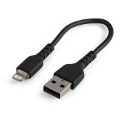 Image de StarTech.com Câble USB-A vers Lightning Noir Robuste 15cm - Câble de Charge/Synchronisation de Type A vers Lightning en Fibre Aramide - iPad/iPhone 12 - Certifié Apple MFi (RUSBLTMM15CMB)